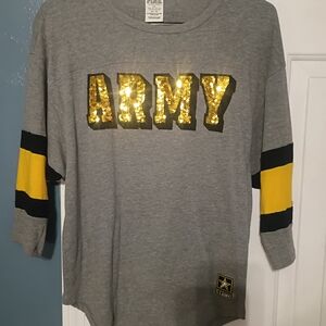 PINK Victoria's Secret Gray and Gold ARMY Long Sleeve Tee